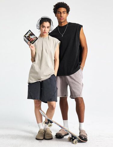 yimoon mens cotton cotton incluot tops accless acid wash tshirts قطعت قمصان العضلات in Kuwait