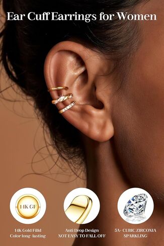 Gold Plated Ear Cuff Earrings Non Piercing for Women - Hypoallergenic Ear Cuffs Silver/Gold Non Tarnish Clip on Cartilage Earrings Fake Earring Set Trendy Jewelry 3Pcs in Saudi Arabia