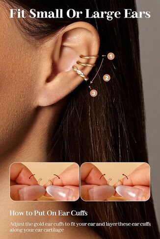 Gold Plated Ear Cuff Earrings Non Piercing for Women - Hypoallergenic Ear Cuffs Silver/Gold Non Tarnish Clip on Cartilage Earrings Fake Earring Set Trendy Jewelry 3Pcs in Saudi Arabia