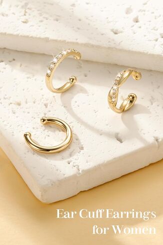 Gold Plated Ear Cuff Earrings Non Piercing for Women - Hypoallergenic Ear Cuffs Silver/Gold Non Tarnish Clip on Cartilage Earrings Fake Earring Set Trendy Jewelry 3Pcs in Saudi Arabia