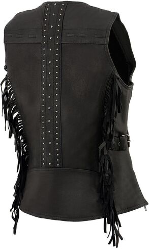Milwaukee Leather MLL4565 Women's Black Fringed Leather Rivet Detail Side Buckle and Zipper Motorcycle Rider Vest in Saudi Arabia