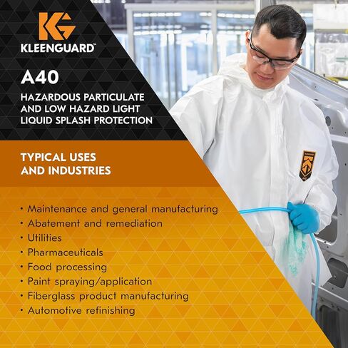 Kleenguard A40 Coveralls Liquid & Mission Protection Coveralls مع غطاء محرك السيارة (44325) ، أمامي الرمز البريدي ، المعصمين المرن والكاحلين (EWA) ، أبيض ، 2x-large ، 25 ملابس / حالة in Saudi Arabia