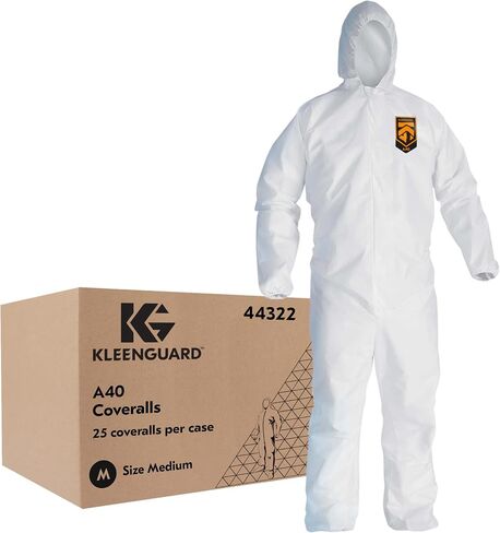 Kleenguard A40 Coveralls Liquid & Mission Protection Coveralls مع غطاء محرك السيارة (44325) ، أمامي الرمز البريدي ، المعصمين المرن والكاحلين (EWA) ، أبيض ، 2x-large ، 25 ملابس / حالة in Saudi Arabia