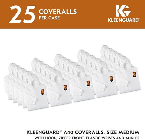 Kleenguard A40 Coveralls Liquid & Mission Protection Coveralls مع غطاء محرك السيارة (44325) ، أمامي الرمز البريدي ، المعصمين المرن والكاحلين (EWA) ، أبيض ، 2x-large ، 25 ملابس / حالة in Saudi Arabia
