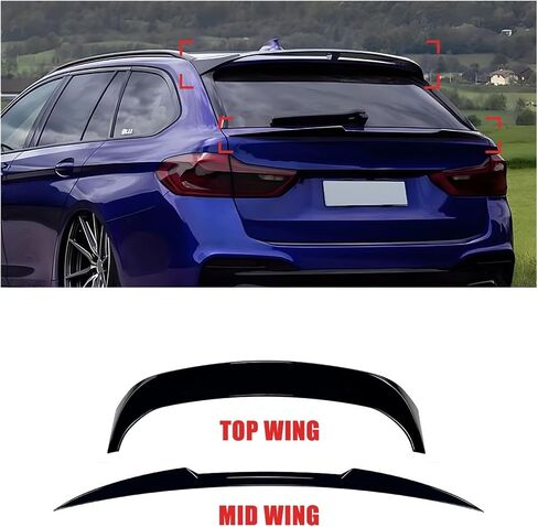 متوافق مع BMW 5 Series Touring G31 2018-2023 Car Top Wing & Mid Wing Spoiler Soffileer Tail Spinted Guard Guard Decoration (B Gloss Black) in Saudi Arabia