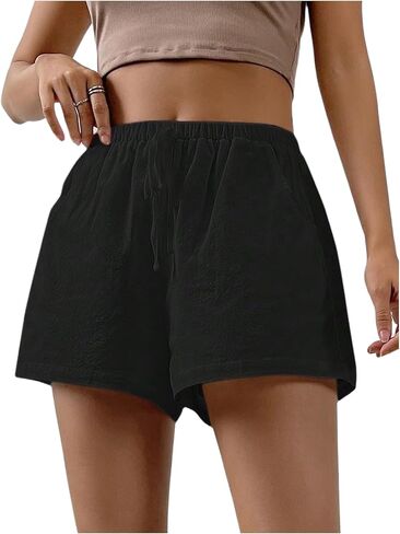 Floerns Women's Elastic Waist Double Layered Linen Shorts Knot Front Casual Loose Shorts in Saudi Arabia