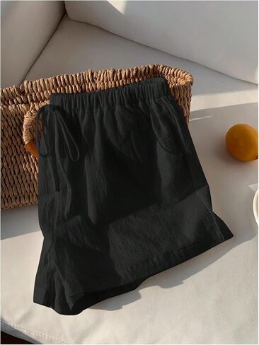 Floerns Women's Elastic Waist Double Layered Linen Shorts Knot Front Casual Loose Shorts in Saudi Arabia