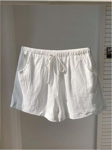 Floerns Women's Elastic Waist Double Layered Linen Shorts Knot Front Casual Loose Shorts in Saudi Arabia