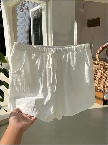 Floerns Women's Elastic Waist Double Layered Linen Shorts Knot Front Casual Loose Shorts in Saudi Arabia