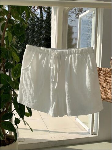 Floerns Women's Elastic Waist Double Layered Linen Shorts Knot Front Casual Loose Shorts in Saudi Arabia