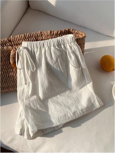 Floerns Women's Elastic Waist Double Layered Linen Shorts Knot Front Casual Loose Shorts in Saudi Arabia