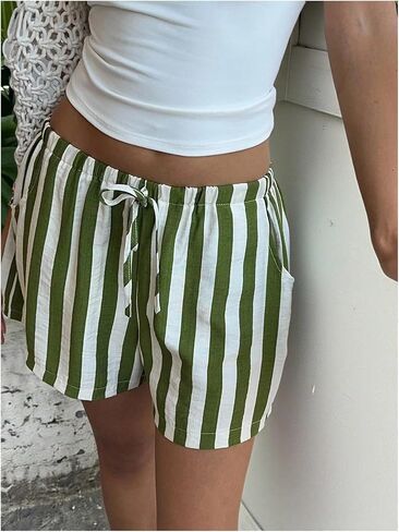 Floerns Women's Elastic Waist Double Layered Linen Shorts Knot Front Casual Loose Shorts in Saudi Arabia