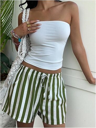 Floerns Women's Elastic Waist Double Layered Linen Shorts Knot Front Casual Loose Shorts in Saudi Arabia