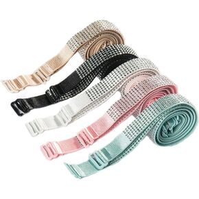 5Pack Women's Rhinestone Elastic Bra Straps Adjustable Non-Slip Sexy Bling Bling Shiny Replacement Straps for Lingerie & Tops in Saudi Arabia