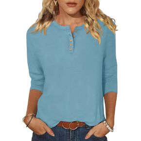 ANRABESS Womens 3/4 Sleeve Tops Henley Shirts Casual Trendy Button T Shirts 2025 Summer Basic Tunic in Saudi Arabia