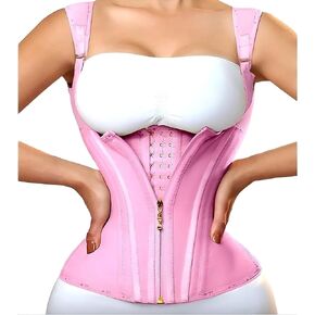 Women Double Compression Waist Trainer Corset Adjustable Straps Steel Bone Support,Zipper Hook Flat Belly Body Shaper Belt in Kuwait