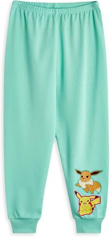 Pokemon Girls Pajama Set | Kids Pikachu & Eevee Graphic Short Sleeve Top & Long Leg PJ Bottoms in Pink & Green Children in Saudi Arabia