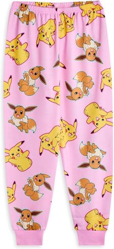 Pokemon Girls Pajama Set | Kids Pikachu & Eevee Graphic Short Sleeve Top & Long Leg PJ Bottoms in Pink & Green Children in Saudi Arabia