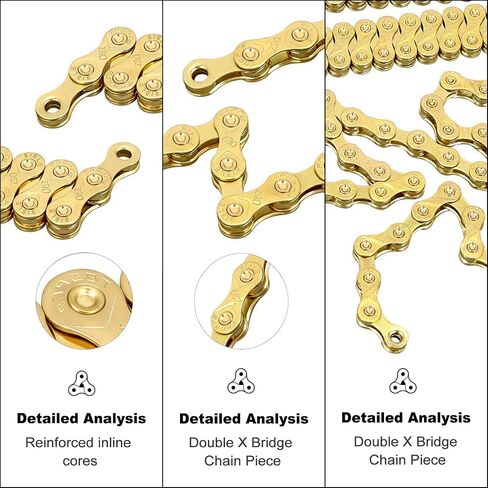 Bike Chain, 8 Speed Bike Chain 1/2" x 3/32" 116 Links Bicycle Chain for Road Mountain Folding Racing Cycling Bikes (Gold) in Kuwait