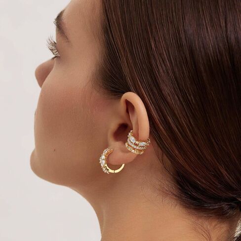 MTMY Ear Cuffs Non Piercing for Women 14K Gold Plated Ear Cuff Earrings Colorful Cubic Zirconia Paved Trendy Cartilage Earring Jewelry | Single in Kuwait