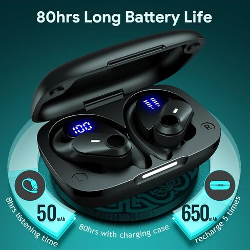 GOLREX 100H Playtime Headphones Wireless Bluetooth with Charging Case IP8 Waterproof Powerful Bass Over Ear Headphones with LED Display in Kuwait