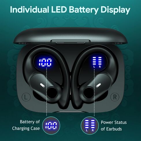 GOLREX 100H Playtime Headphones Wireless Bluetooth with Charging Case IP8 Waterproof Powerful Bass Over Ear Headphones with LED Display in Kuwait