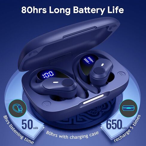 GOLREX 100H Playtime Headphones Wireless Bluetooth with Charging Case IP8 Waterproof Powerful Bass Over Ear Headphones with LED Display in Kuwait