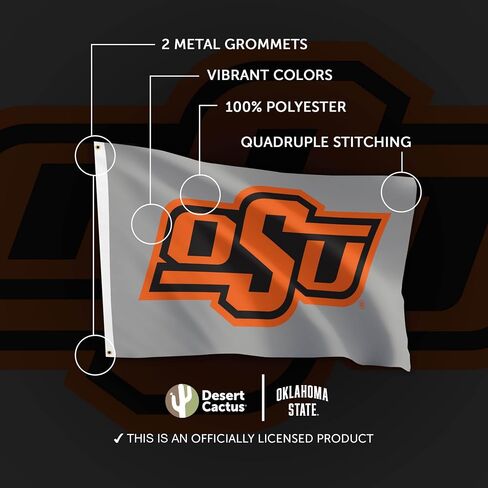 لافتات علم جامعة ولاية أوكلاهوما الصحراوية والصبار راعي البقر OSU 100% بوليستر للاستخدام الداخلي والخارجي 3 × 5 أقدام (النمط 1) in Saudi Arabia