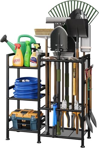 منظم أدوات الحديقة من keomaisyto للمرآب، منظم أدوات الفناء لتنظيم المرآب وتخزينه، حامل أدوات حديقة عالي التحمل مع 35 فتحة أدوات ذات مقبض طويل و10 خطافات أدوات للسقيفة والساحة in Kuwait