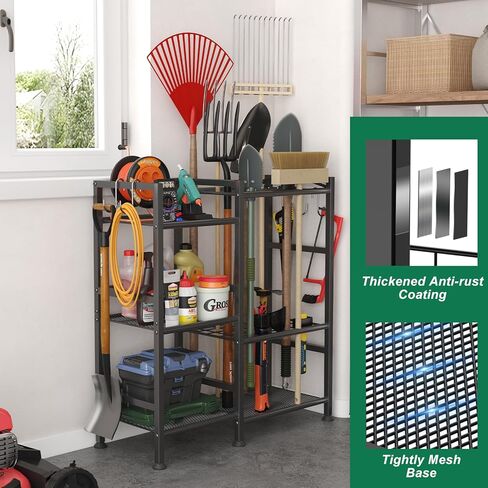 منظم أدوات الحديقة من keomaisyto للمرآب، منظم أدوات الفناء لتنظيم المرآب وتخزينه، حامل أدوات حديقة عالي التحمل مع 35 فتحة أدوات ذات مقبض طويل و10 خطافات أدوات للسقيفة والساحة in Kuwait