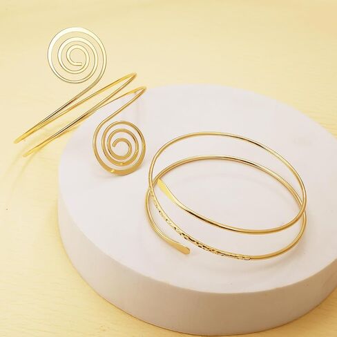 BROCC 2PCS Gold Coil Swirl Upper Arm Bracelet for Women Open Upper Arm Cuff Bangle Armlet Gold Silver Adjustable Armband Bracelet Set in Saudi Arabia