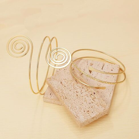 BROCC 2PCS Gold Coil Swirl Upper Arm Bracelet for Women Open Upper Arm Cuff Bangle Armlet Gold Silver Adjustable Armband Bracelet Set in Saudi Arabia