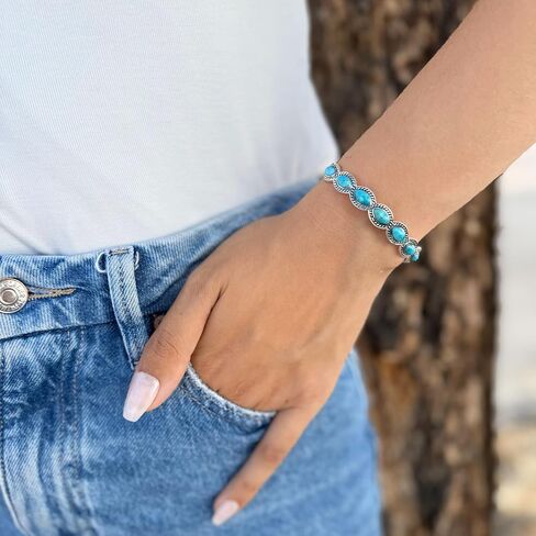 Turquoise Bracelet Sterling Silver 925 Genuine Gemstones Cuff in Saudi Arabia