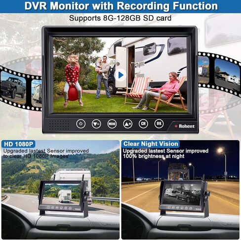 Rohent Wireless Backup Camera Truck: Easy Install 2.4G Digital Signal No Delay Clear Night Vision 2 Channels HD 1080P 5 Inch Monitor IP69 Waterproof Rear View Camera for for Car Trailer-Hitch SUV R11 in Saudi Arabia