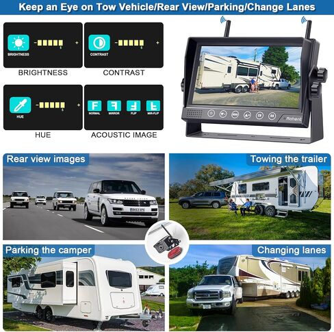 Rohent Wireless Backup Camera Truck: Easy Install 2.4G Digital Signal No Delay Clear Night Vision 2 Channels HD 1080P 5 Inch Monitor IP69 Waterproof Rear View Camera for for Car Trailer-Hitch SUV R11 in Saudi Arabia