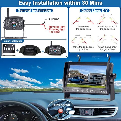 Rohent Wireless Backup Camera Truck: Easy Install 2.4G Digital Signal No Delay Clear Night Vision 2 Channels HD 1080P 5 Inch Monitor IP69 Waterproof Rear View Camera for for Car Trailer-Hitch SUV R11 in Saudi Arabia