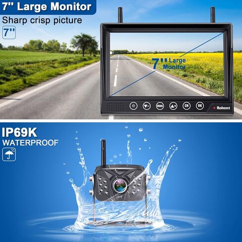 Rohent Wireless Backup Camera Truck: Easy Install 2.4G Digital Signal No Delay Clear Night Vision 2 Channels HD 1080P 5 Inch Monitor IP69 Waterproof Rear View Camera for for Car Trailer-Hitch SUV R11 in Saudi Arabia