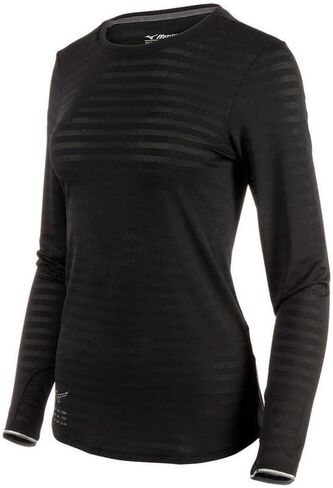 Mizuno Women's Alpha Eco Running Long Sleeve T-Shirt, Black, L in Saudi Arabia