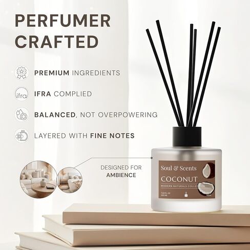 Soul & Scents Reed Diffuser Set - Coffee | 7.43 أوقية زيت معطرة مع 6 عصي الألياف | عطر المنزل طويل الأمد والهواء معطر لغرفة النوم ، الحمام ، المكتب | قطعة هدية وديكور in Saudi Arabia