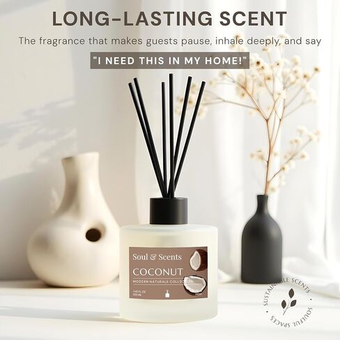 Soul & Scents Reed Diffuser Set - Coffee | 7.43 أوقية زيت معطرة مع 6 عصي الألياف | عطر المنزل طويل الأمد والهواء معطر لغرفة النوم ، الحمام ، المكتب | قطعة هدية وديكور in Saudi Arabia
