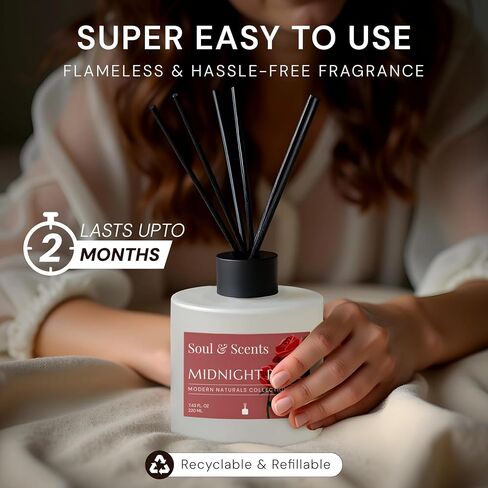 Soul & Scents Reed Diffuser Set – Coffee | 7.43 oz Refillable Scented Oil with 6 Fiber Sticks | Long-Lasting Home Fragrance & Air Freshener for Bedroom, Bathroom, Office | Gift & Décor Piece in Saudi Arabia