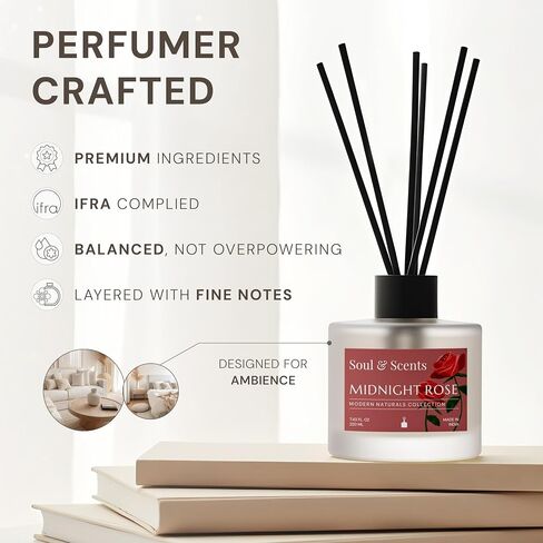 Soul & Scents Reed Diffuser Set – Coffee | 7.43 oz Refillable Scented Oil with 6 Fiber Sticks | Long-Lasting Home Fragrance & Air Freshener for Bedroom, Bathroom, Office | Gift & Décor Piece in Saudi Arabia