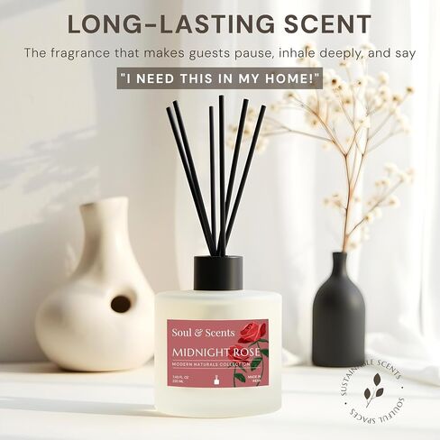 Soul & Scents Reed Diffuser Set – Coffee | 7.43 oz Refillable Scented Oil with 6 Fiber Sticks | Long-Lasting Home Fragrance & Air Freshener for Bedroom, Bathroom, Office | Gift & Décor Piece in Saudi Arabia