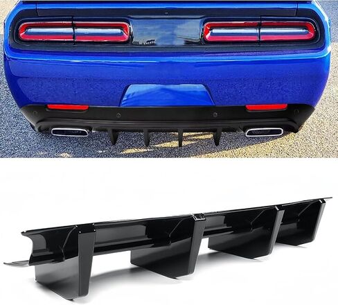Rear Bumper Diffuser for Dodge Challenger R/T SRT SXT 2015-2020 2022 2023 Rear Bumper Lip Diffuser Shark Fins Splitter Spoilr (Glossy Black) in Kuwait