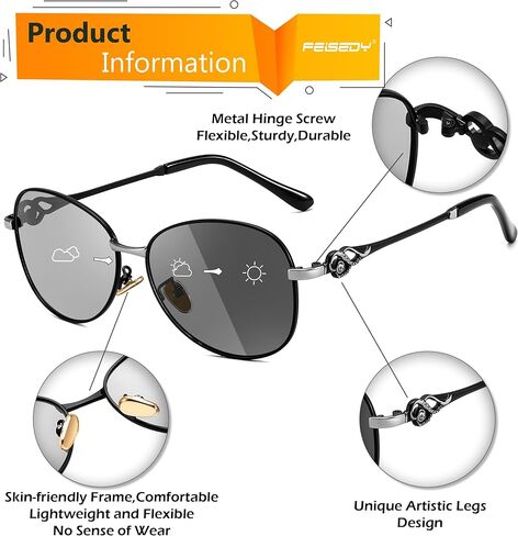 FEISEDY Oval Rhinestone Sunglasses Women Retro Metal Photochromic Sunglasses Classic Vintage UV400 Protection B1119 in Saudi Arabia