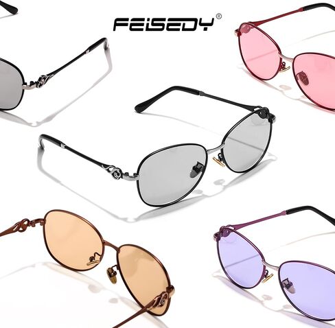 FEISEDY Oval Rhinestone Sunglasses Women Retro Metal Photochromic Sunglasses Classic Vintage UV400 Protection B1119 in Saudi Arabia
