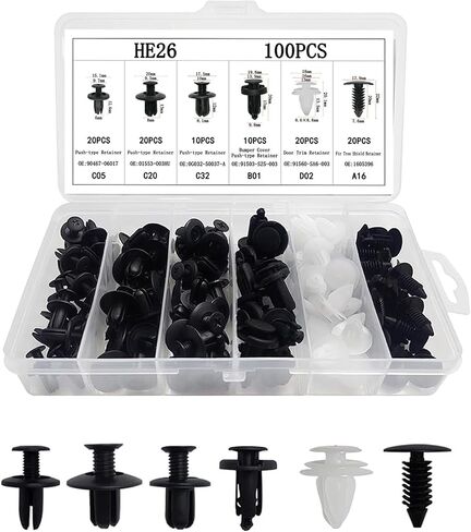 Car Retainer Clips Assortment Kit, Push Type Automotive Bumper Fasteners Rivets Door Panel Fender Liner Trim Clip Set with Storage Box for Toyota GM Ford Honda Chrysler (100Pcs Clips) in Saudi Arabia