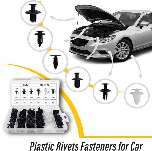 Car Retainer Clips Assortment Kit, Push Type Automotive Bumper Fasteners Rivets Door Panel Fender Liner Trim Clip Set with Storage Box for Toyota GM Ford Honda Chrysler (100Pcs Clips) in Saudi Arabia