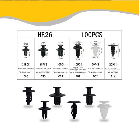 Car Retainer Clips Assortment Kit, Push Type Automotive Bumper Fasteners Rivets Door Panel Fender Liner Trim Clip Set with Storage Box for Toyota GM Ford Honda Chrysler (100Pcs Clips) in Saudi Arabia