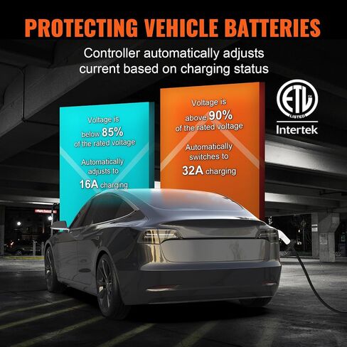 VEVOR Level 2 Portable EV Charger ، 32 AMP 240V ، شاحن المركبات الكهربائية مع كابل شحن 28 قدمًا NEMA 14-50P ، 16/20/24/32A محطة شحن قابلة للتعديل في المنزل EV لـ SAE J1772 EVS in Kuwait
